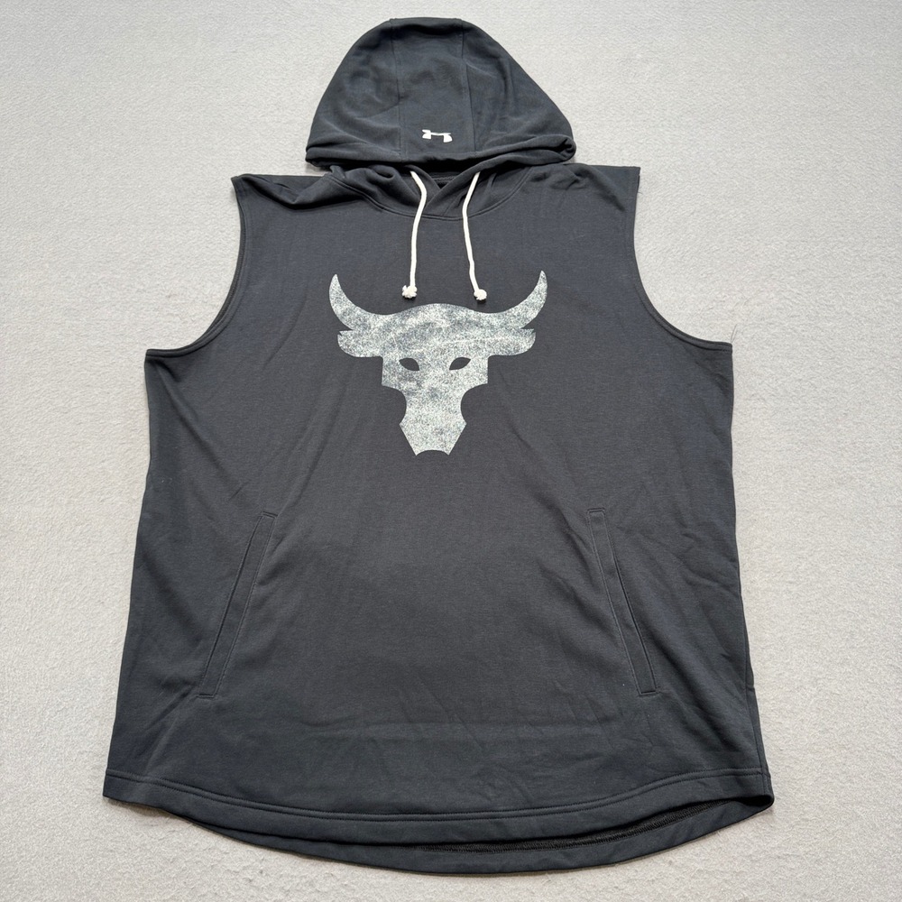 Under Armour Hoodie Men's 2XL Black Brahma Bull Project Rock Sleeveless Training